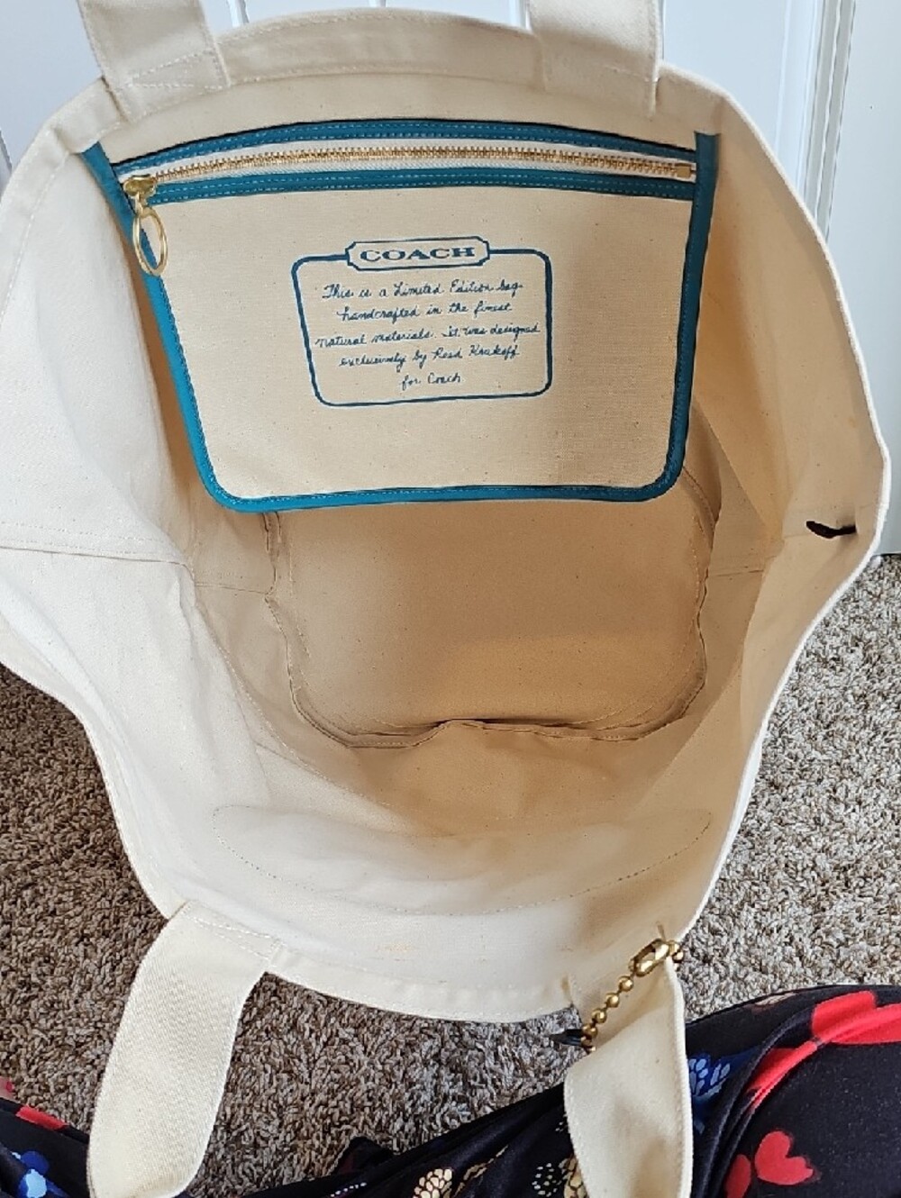 HUGE Coach Limited Edition Canvas Beach Tote - Teal Perfect Pool Bag - Picture 10 of 12